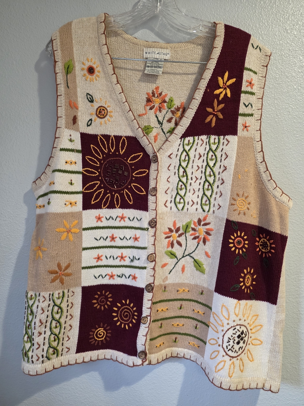 White Stag Women's Patchwork Fall Themed Sweater Vest XL (16/18)